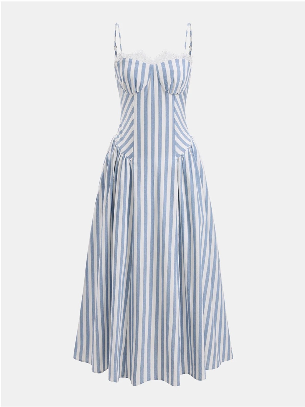 Commense Blue Striped Cotton Lace Trim Maxi Dress XS | European Summer Dress - Picture 4 of 7